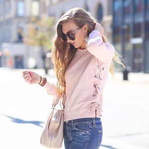 Pink Lace up side sweatshirt